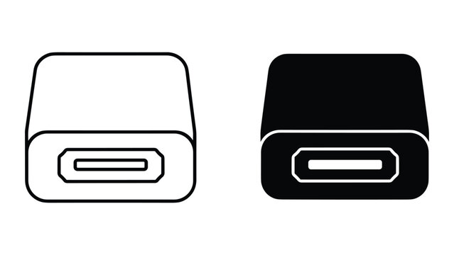 Vector illustration of usb type c ports in black and white isolated on white background