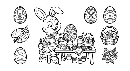 Rabbit silhouettes with floral elements black vector illustration on white background © Begum