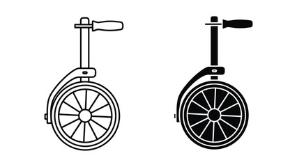 Vector illustration of two different unicycle designs in black and white on a plain white background © SHAHRIYAR RASEL