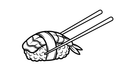 Shrimp sushi roll with chopsticks line art illustration © JBO_STUDIO