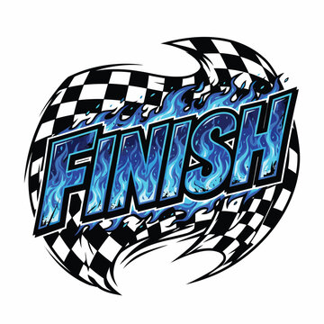 Realistische the word finish with a racing flag Comic Vector Illustration | Das Wort &bdquo;Ziel&ldquo; mit einer Rennflagge f&uuml;r ein T-Shirt-Design