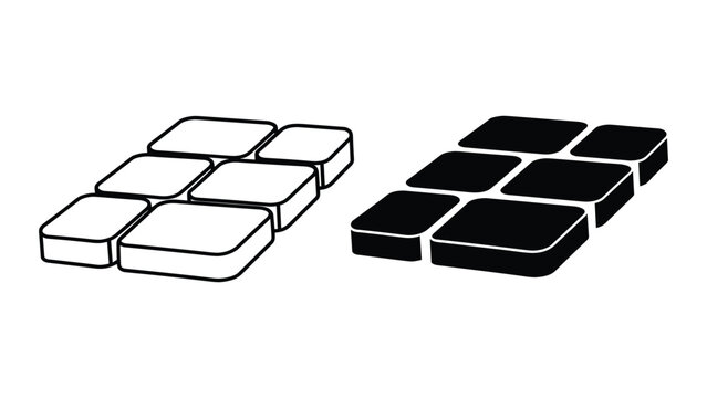 Black and white illustration of two sets of rectangular blocks with rounded corners side by side