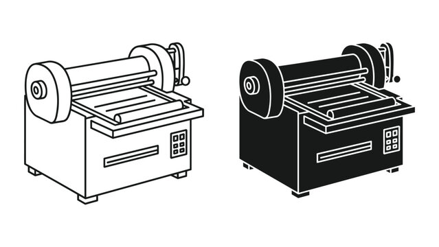 Vector illustration of two industrial machines with rollers and control panels in black and white