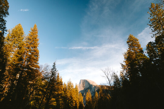 Golden sunlight on Half Dome in Yosemite Valley