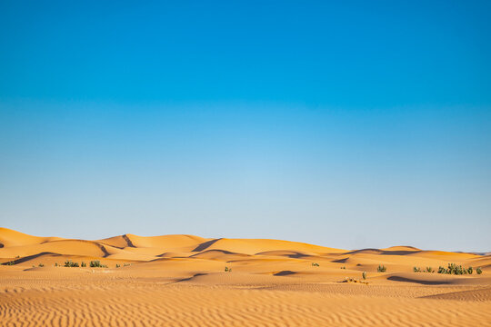 Sand dunes in the empty Sahara desert in Morocco