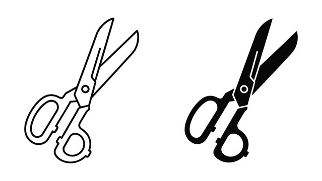 Black and white line art scissors icons on white background