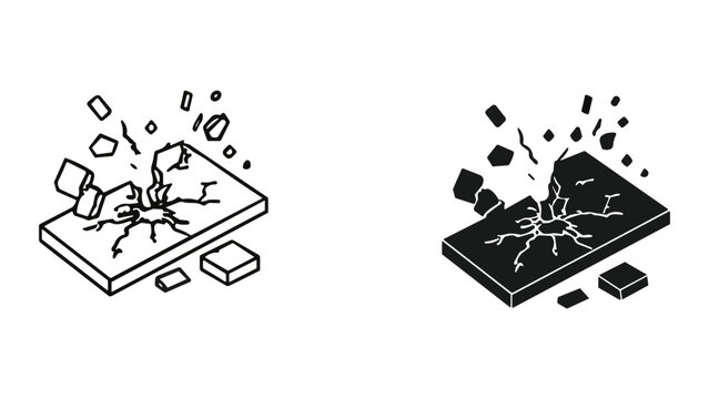 Two cracked screen icons in black and white with shattered glass effect on a white background