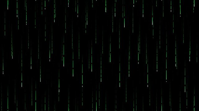 Digital rain effect on dark background, showcasing falling green characters representing abstract data stream, futuristic technology, and cyberspace
