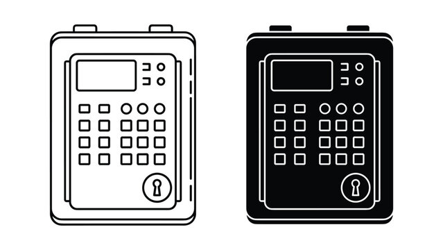 Vector illustration of two safe lockbox combination lock icons in black and white on white background