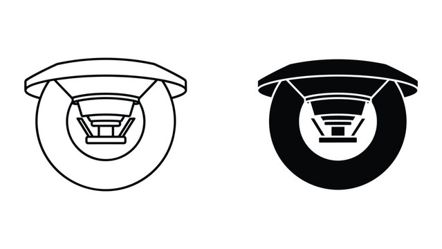 Vector illustration of a black and white security camera on white background