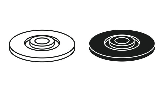 Black and white illustration of two circular objects with concentric rings