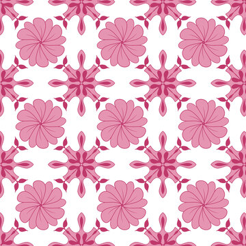 Pink Floral Ornamental Seamless Pattern with Decorative Folk Art Motifs