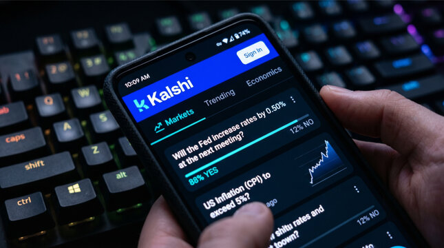 Kalshi Prediction Market App on Smartphone Screen Showing Federal Reserve Interest Rate and US Inflation CPI Economic Forecasts for Global Investors