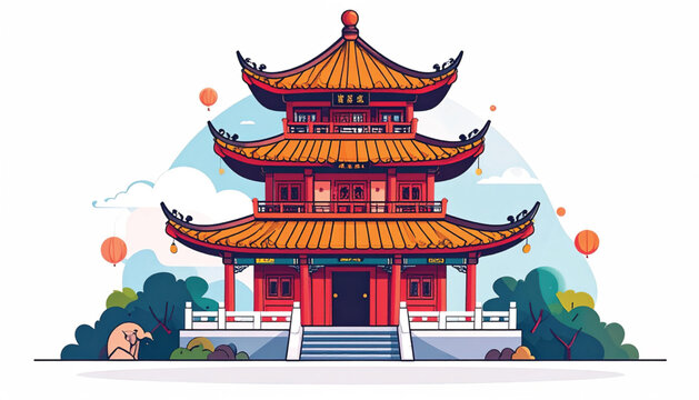 Chinese Pagoda Architecture Red Building.