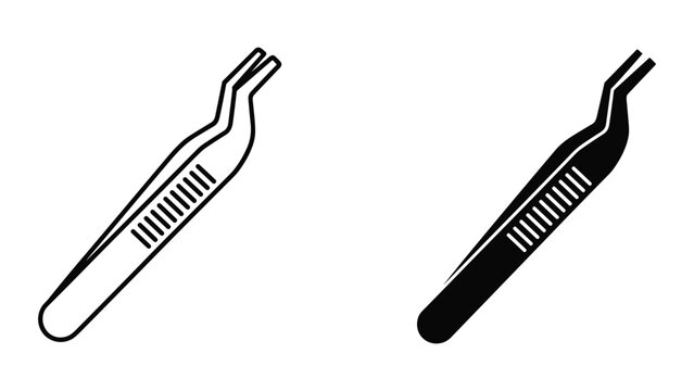 Black and white tweezers icons isolated on white background for beauty and medical use