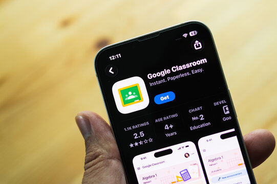 Chachoengsao, Thailand - June 7, 2026: Smartphone displaying the Google Classroom educational application
