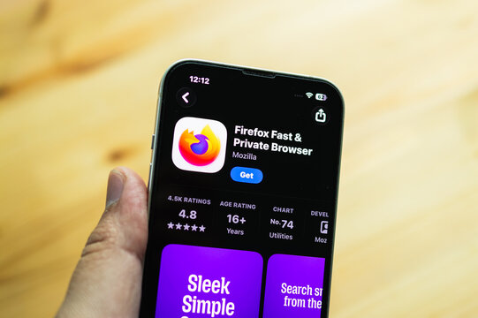 Chachoengsao, Thailand - June 7, 2026: Smartphone displaying the Firefox secure web browser application