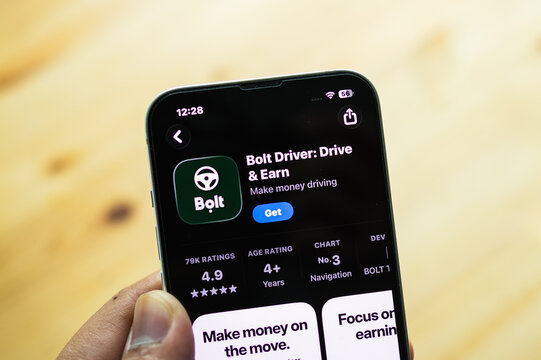 Chachoengsao, Thailand - June 7, 2026: Smartphone displaying the Bolt Driver ride-hailing application