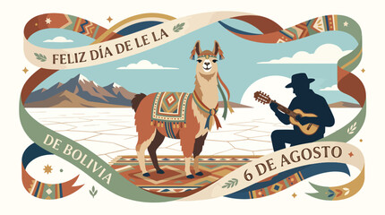 Llama and Musician Bolivian Cultural Scene. © Aldian