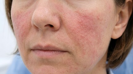 Naklejka premium Close Up of Facial Allergic Reaction and Red Irritated Skin on Cheeks