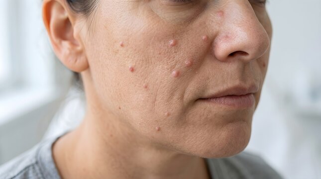 Close Up of Facial Angiofibromas and Skin Papules from Tuberous Sclerosis