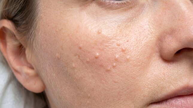 Close Up of Benign Skin Colored Nodules from Brooke Spiegler Syndrome on Cheek