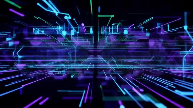 Futuristic Abstract Stripes Moving Smoothly on Dark Background, Sleek Digital Motion Graphics With Neon Style Lines, Modern Technology Feel and Cinematic Sci-Fi Visual Design