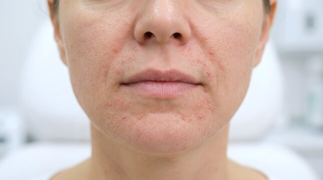 Close Up of Perioral Dermatitis and Red Papules Around Woman's Mouth