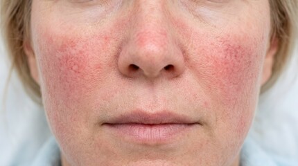 Naklejka premium Close Up of Facial Rosacea and Chronic Redness on Woman's Cheeks