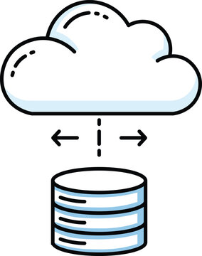 Simple line of cloud-to-database data transfer with bidirectional arrows data storage