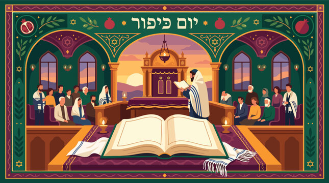 Jewish Rabbi Reading Torah Scroll.