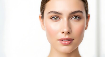 Fototapeta premium Close-up Portrait of a Beautiful Woman with Flawless Glowing Skin for Skincare and Beauty Concept