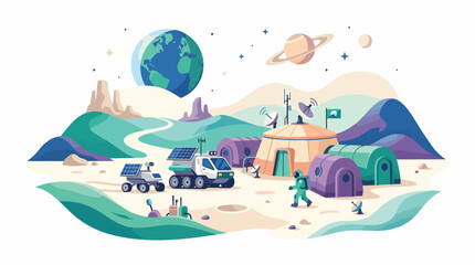 Futuristic Mars Colony Scene with Vehicles. © Sindi