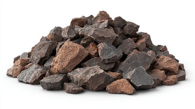 Pile of Natural Raw Iron Ore Rocks in Brown, Gray, and Black Colors