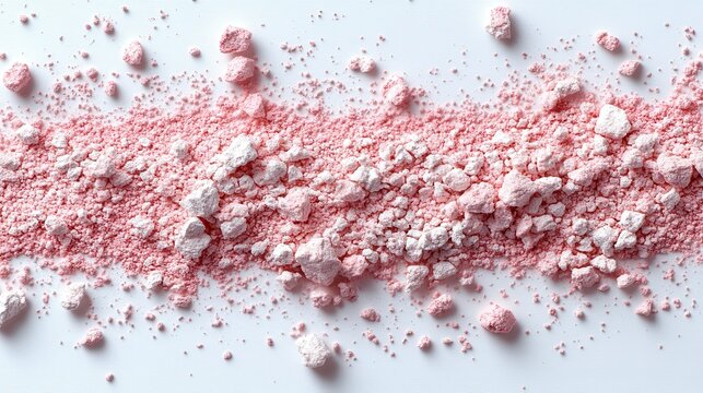 Pink and white powder scattered on a white surface with a soft background
