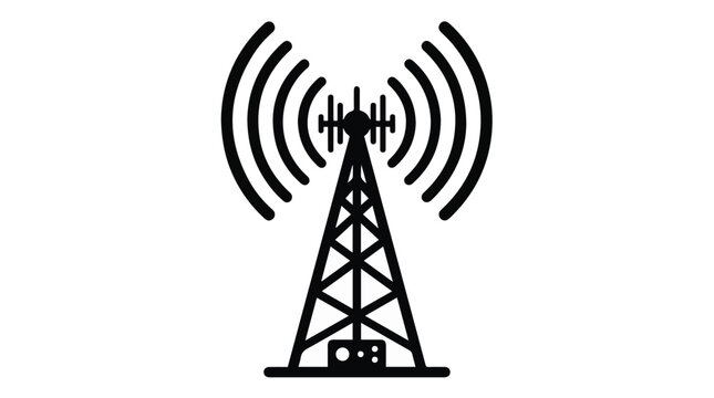 Radio Tower Icon Vector Silhouette with Signal Waves for Communication and Network Technology Design