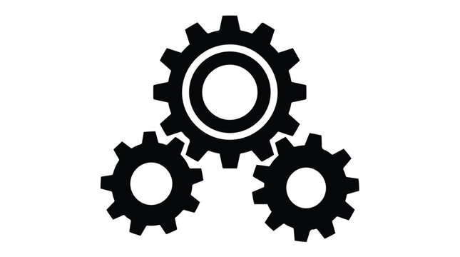 Three Interlocking Gears Silhouette Vector Icon for Machinery Engineering and Teamwork Process
