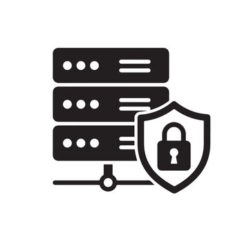 Secure server infrastructure concept with protected database systems, cybersecurity shield, and data protection technology for secure storage, network security, and enterprise IT environments.