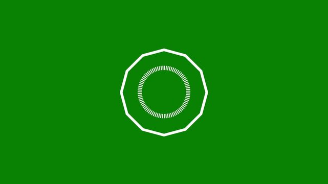 Abstract polygon frame with dotted circular border on green screen background
