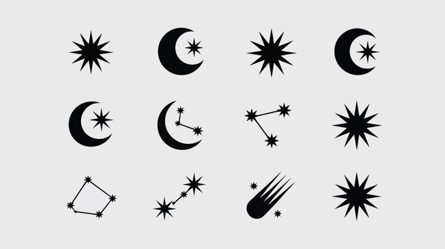 Star constellations and moon icons for astronomical charts and mystical night sky themes.