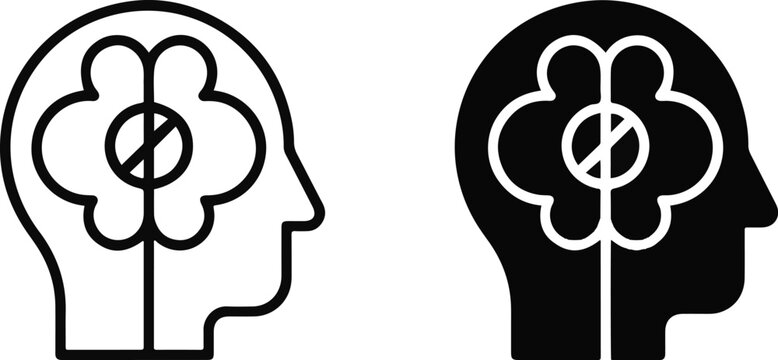 Simple brain silhouette icon with cross section view
