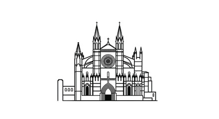 Obraz premium Detailed Gothic Cathedral Architecture Drawing.