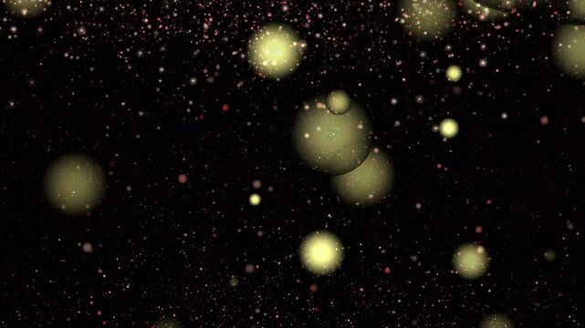 Glowing Yellow Bubbles Floating in Dark Space