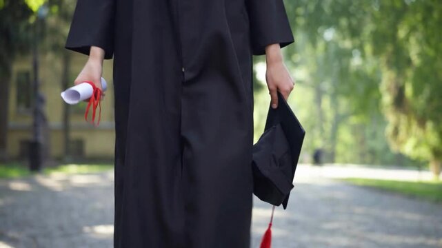 Graduation, happy student male man in city for celebration, ceremony achievement. College school and person for education success, university degree and qualification in Campus. Graduate Walk. Diploma