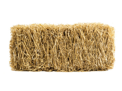Rectangular agricultural straw hay bale isolated on transparent background