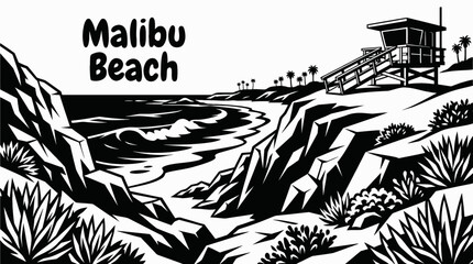 Fototapeta premium malibu beach america coastline ocean travel destination tourism scenic landscape tropical waterfront paradise dramatic coastline cliffs pacific views