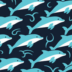 Naklejka premium Vector Wallpaper Blue Dolphin Pattern Background Illustration Creative Design Template 