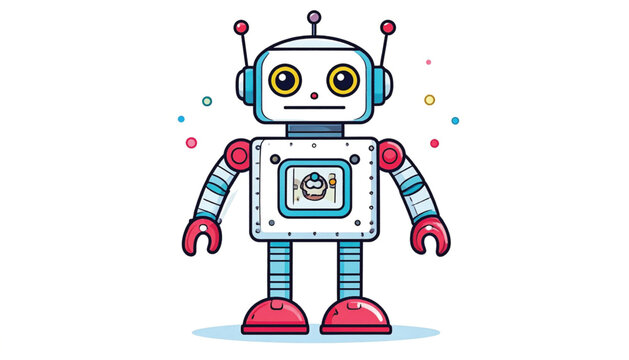 A cartoon robot with headphones on.