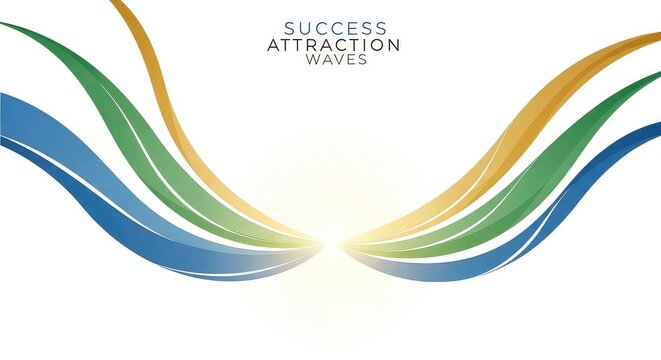 Vibrant success attraction waves illustration with colorful curved lines and motivational text on white background