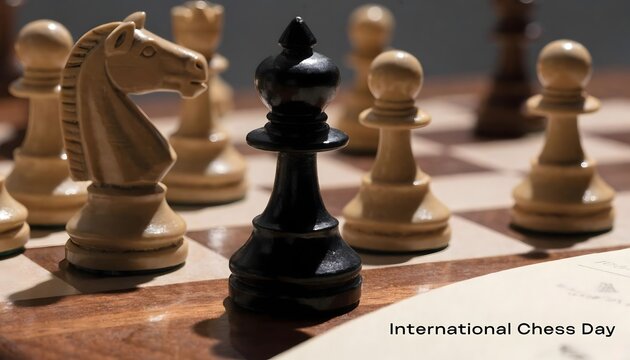 Close-up of Wooden Chess Pieces on Board During Mid-Game